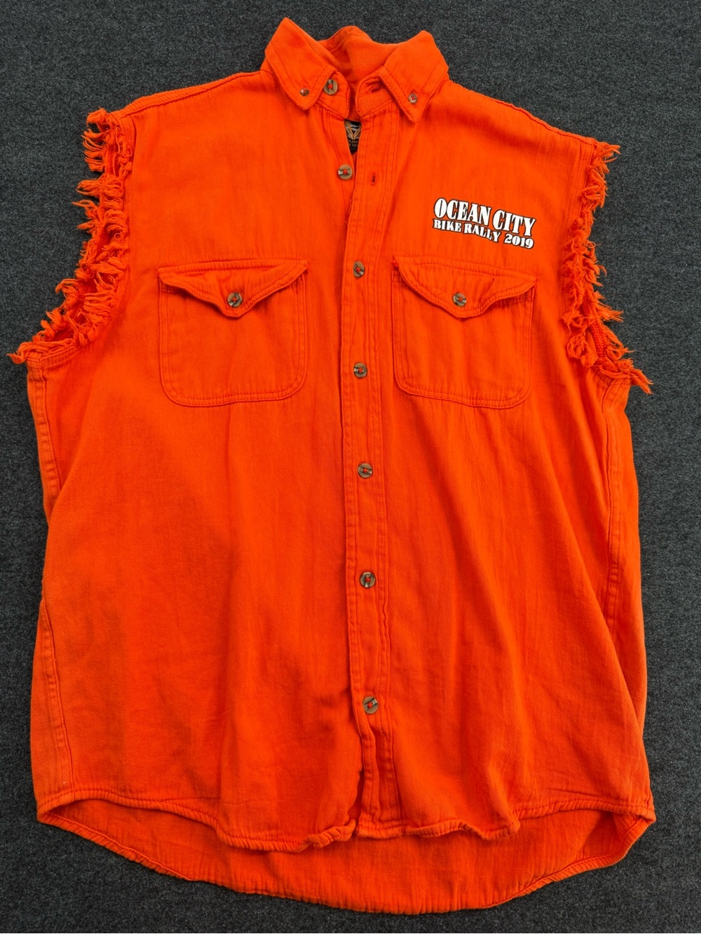 Vance Biker Wear Orange Sleeveless Button-Down Shirt Bike Week 2019